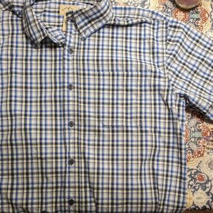 Large mens short sleeve blue mountain button down shirt
